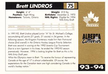 1993-94 Alberta Lotteries Canada's National Team #NNO Brett Lindros Back