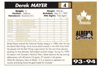 1993-94 Alberta Lotteries Canada's National Team #NNO Derek Mayer Back