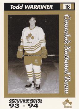 1993-94 Alberta Lotteries Canada's National Team #NNO Todd Warriner Front