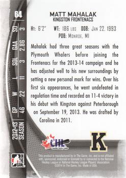 2013-14 In The Game Between the Pipes #64 Matt Mahalak Back