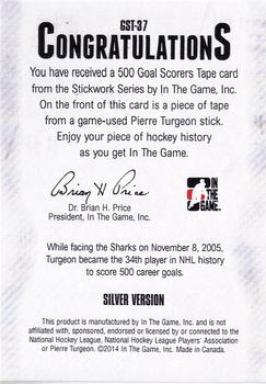 2013-14 In The Game StickWork - 500 Goal Scorer Tape Silver #GST-37 Pierre Turgeon Back