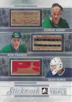 2013-14 In The Game StickWork - Stickrack Triple Silver #SRT-08 Gordie Howe / Ron Francis / Sean Burke Front