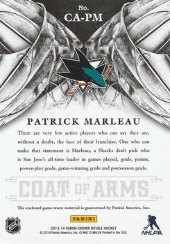 2013-14 Panini Crown Royale - Coat of Arms Materials #CA-PM Patrick Marleau Back