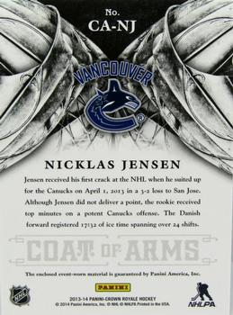 2013-14 Panini Crown Royale - Coat of Arms Materials #CA-NJ Nicklas Jensen Back