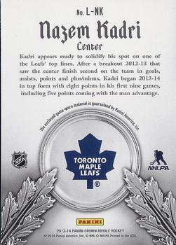 2013-14 Panini Crown Royale - Lords of the NHL Materials #L-NK Nazem Kadri Back