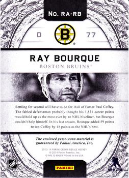 2013-14 Panini Crown Royale - Regal Achievements Materials #RA-RB Ray Bourque Back