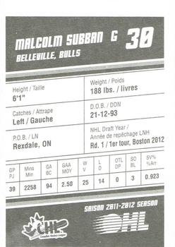2012-13 Post CHL Goalies #NNO Malcolm Subban Back