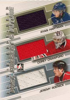 2013-14 In The Game Used - Past Present and Future Silver Version #PPF-07 Jeremy Roenick / Corey Crawford / Ryan Hartman Front
