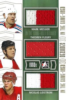2013-14 In The Game Used - Decades Triple Jerseys Gold #D-07 Mark Messier / Theoren Fleury / Nicklas Lidstrom Front
