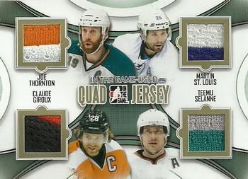 2013-14 In The Game Used - Game Used Quad Jerseys Gold #QJ-03 Joe Thornton / Martin St. Louis / Claude Giroux / Teemu Selanne Front