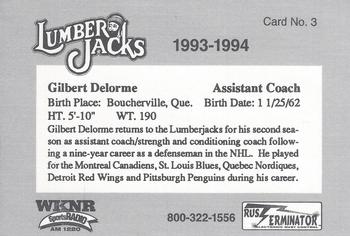 1993-94 Cleveland Lumberjacks (IHL) #3 Gilbert Delorme Back