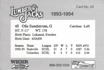 1993-94 Cleveland Lumberjacks (IHL) #24 Olie Sundstrom Back