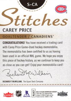 2013-14 Fleer Showcase - Stitches #S-CA Carey Price Back