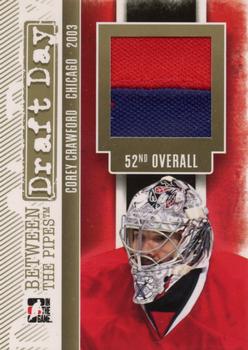 2013-14 In The Game Between the Pipes - Draft Day Jerseys Gold #DD-04 Corey Crawford Front