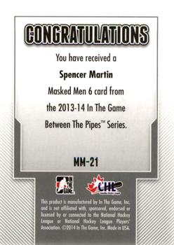 2013-14 In The Game Between the Pipes - Masked Men 6 Gold #MM-21 Spencer Martin Back