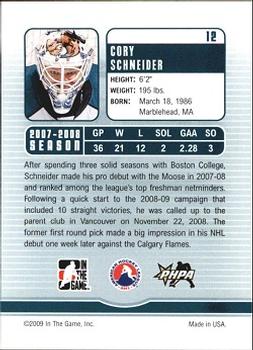 2008-09 In The Game Between The Pipes #12 Cory Schneider Back