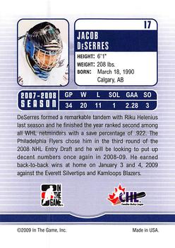 2008-09 In The Game Between The Pipes #17 Jacob DeSerres Back