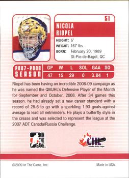 2008-09 In The Game Between The Pipes #51 Nicola Riopel Back