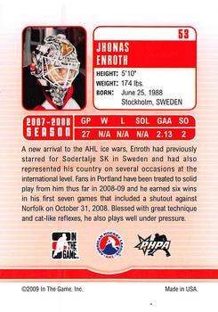 2008-09 In The Game Between The Pipes #53 Jhonas Enroth Back