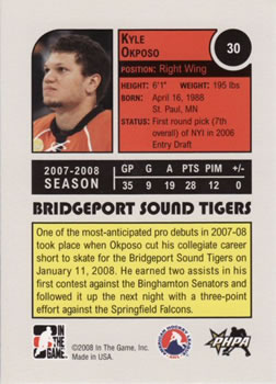 2008-09 In The Game Heroes and Prospects #30 Kyle Okposo Back
