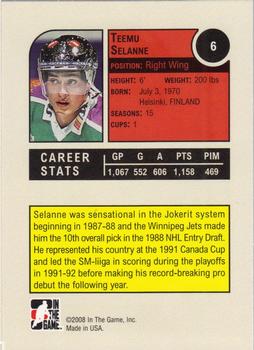 2008-09 In The Game Heroes and Prospects #6 Teemu Selanne Back