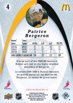 2008-09 Upper Deck McDonald's #4 Patrice Bergeron Back
