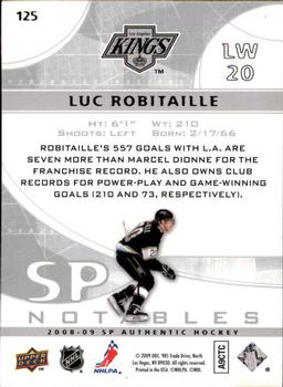 2008-09 SP Authentic #125 Luc Robitaille Back