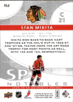 2008-09 SP Authentic #152 Stan Mikita Back