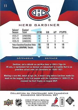 2008-09 Upper Deck Montreal Canadiens Centennial #11 Herb Gardiner Back