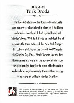 2013-14 In The Game Lord Stanley's Mug - History of Lord Stanley's Mug #HLSM-19 Turk Broda Back