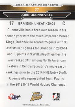2014 In The Game Draft Prospects #27 John Quenneville Back