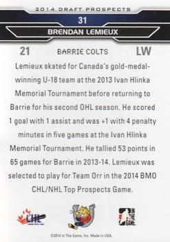 2014 In The Game Draft Prospects #31 Brendan Lemieux Back