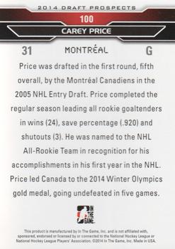 2014 In The Game Draft Prospects #100 Carey Price Back