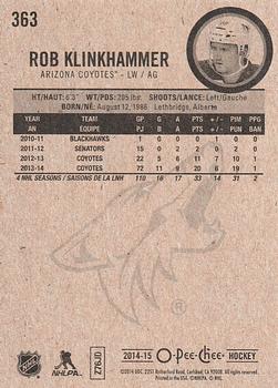 2014-15 O-Pee-Chee #363 Rob Klinkhammer Back