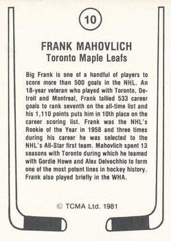1981-82 TCMA #10 Frank Mahovlich Back