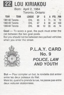 1984-85 Moncton Golden Flames (AHL) Police #9 Lou Kiriakou Back