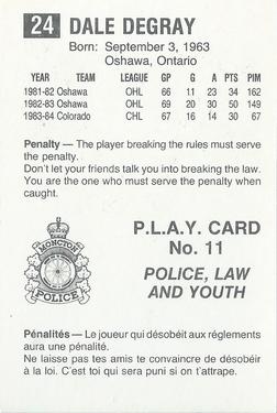 1984-85 Moncton Golden Flames (AHL) Police #11 Dale DeGray Back
