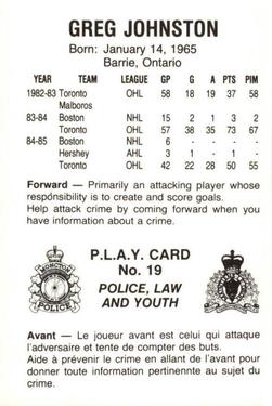1985-86 Moncton Golden Flames (AHL) Police #19 Greg Johnston Back