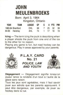 1985-86 Moncton Golden Flames (AHL) Police #21 John Meulenbroeks Back