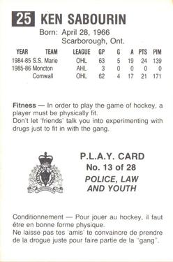 1986-87 Moncton Golden Flames (AHL) Police #13 Ken Sabourin Back