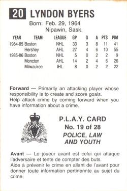 1986-87 Moncton Golden Flames (AHL) Police #19 Lyndon Byers Back