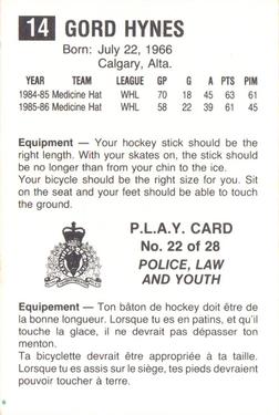 1986-87 Moncton Golden Flames (AHL) Police #22 Gord Hynes Back