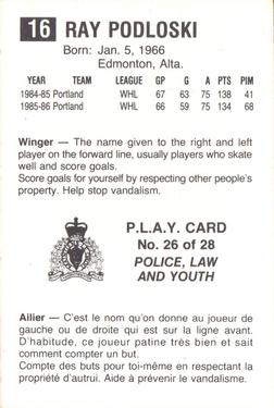 1986-87 Moncton Golden Flames (AHL) Police #26 Ray Podloski Back