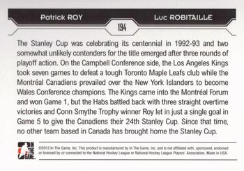 2013-14 In The Game Decades 1990s - Gold #194 Patrick Roy / Luc Robitaille Back