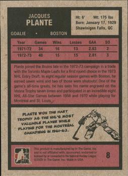 2009-10 In The Game 1972 The Year In Hockey #8 Jacques Plante Back