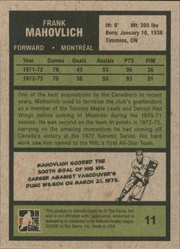 2009-10 In The Game 1972 The Year In Hockey #11 Frank Mahovlich Back