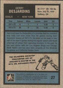 2009-10 In The Game 1972 The Year In Hockey #27 Gerry Desjardins Back