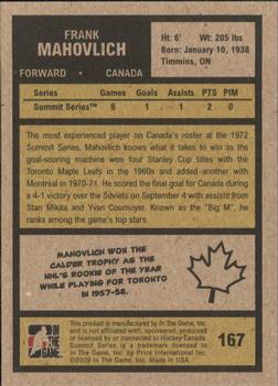 2009-10 In The Game 1972 The Year In Hockey #167 Frank Mahovlich Back