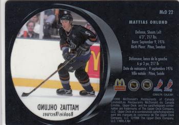 1998-99 Upper Deck Ice McDonald's #McD 22 Mattias Ohlund Back