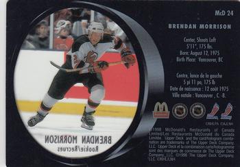 1998-99 Upper Deck Ice McDonald's #McD 24 Brendan Morrison Back